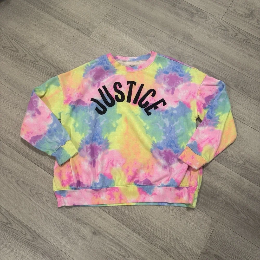 Justice Girls XL Plus Rainbow Tie Dye Pullover Sweater Long Sleeve‎ Logo